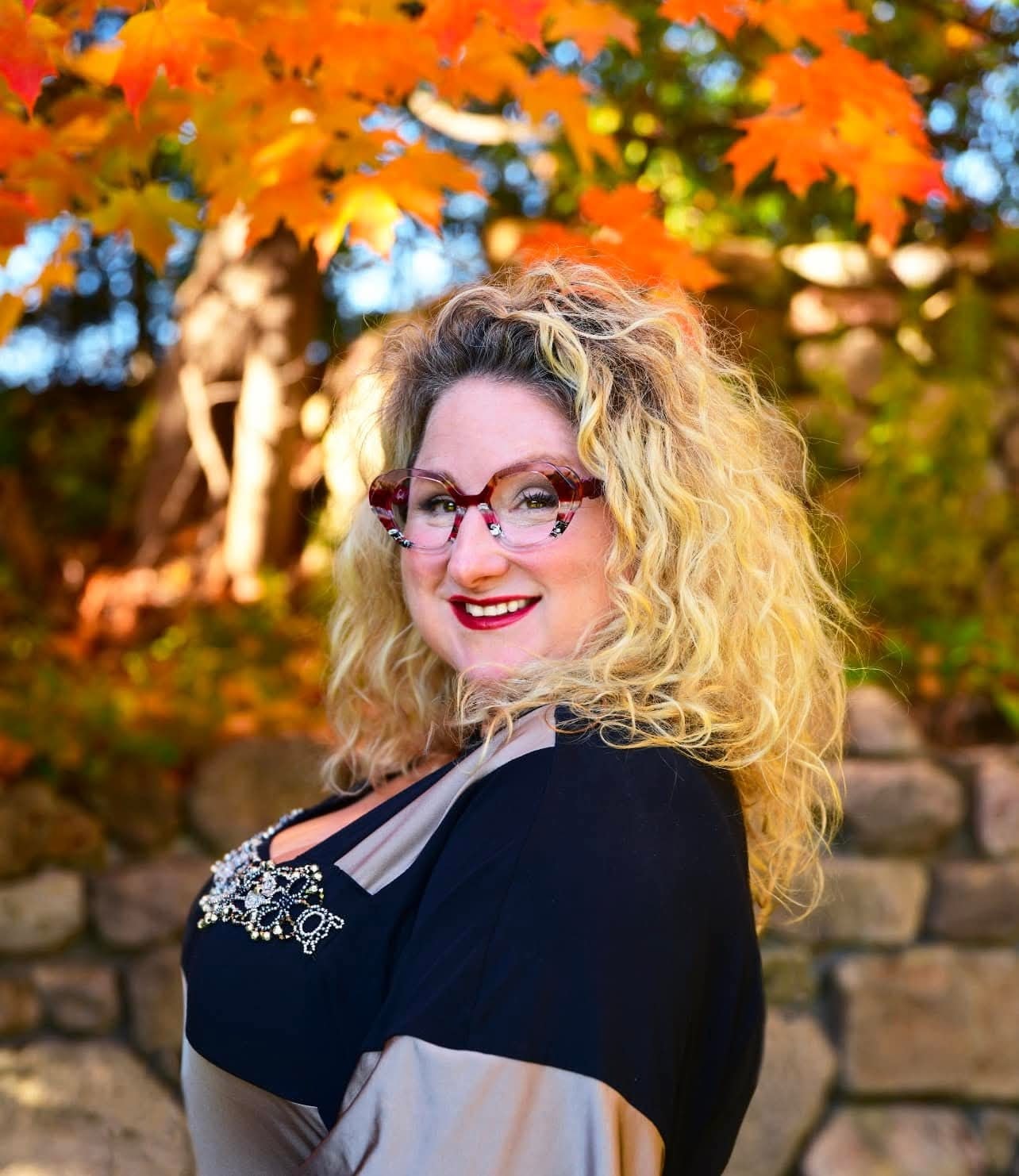 Statement frames against autumn foliage