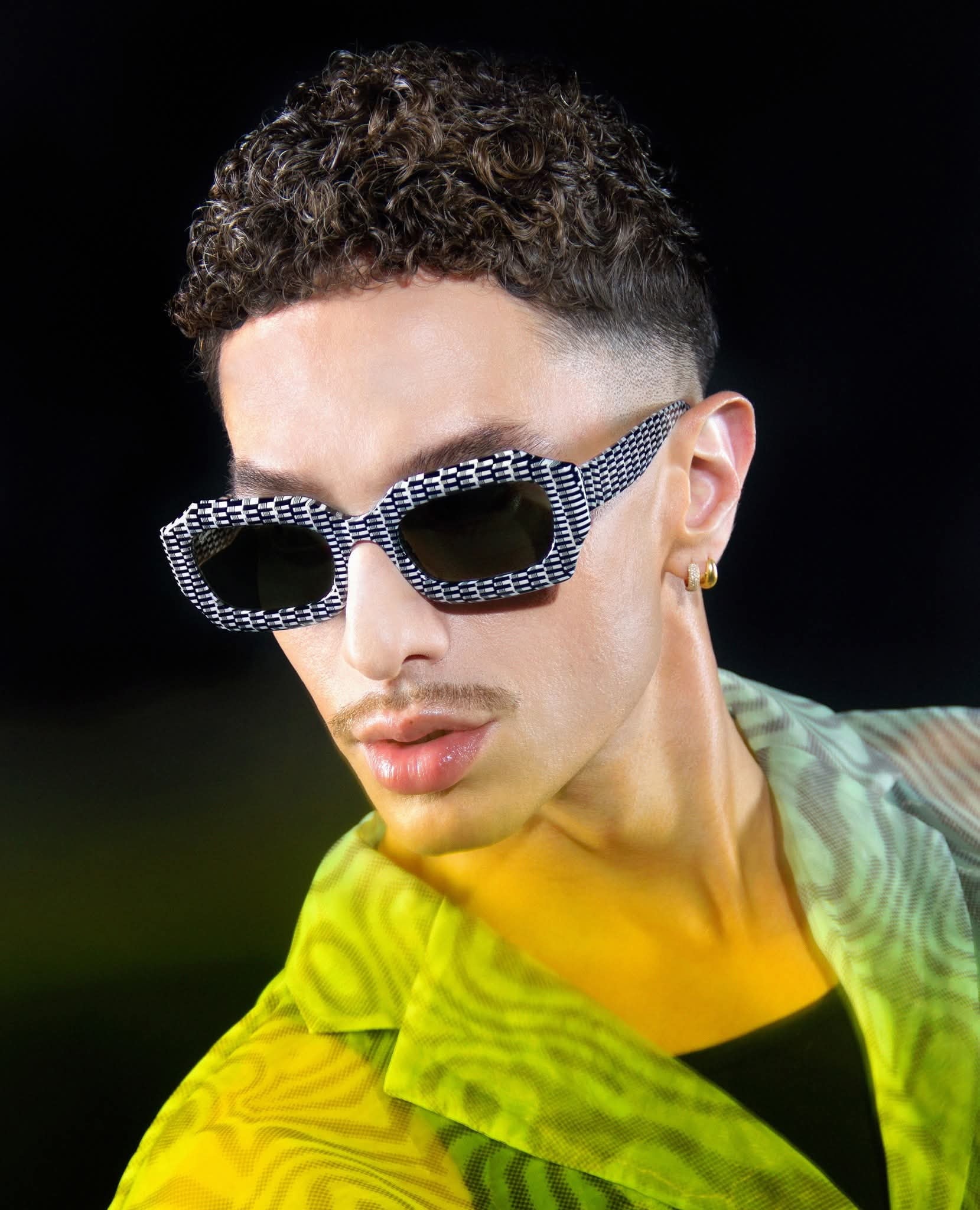 Bold checkerboard statement sunglasses